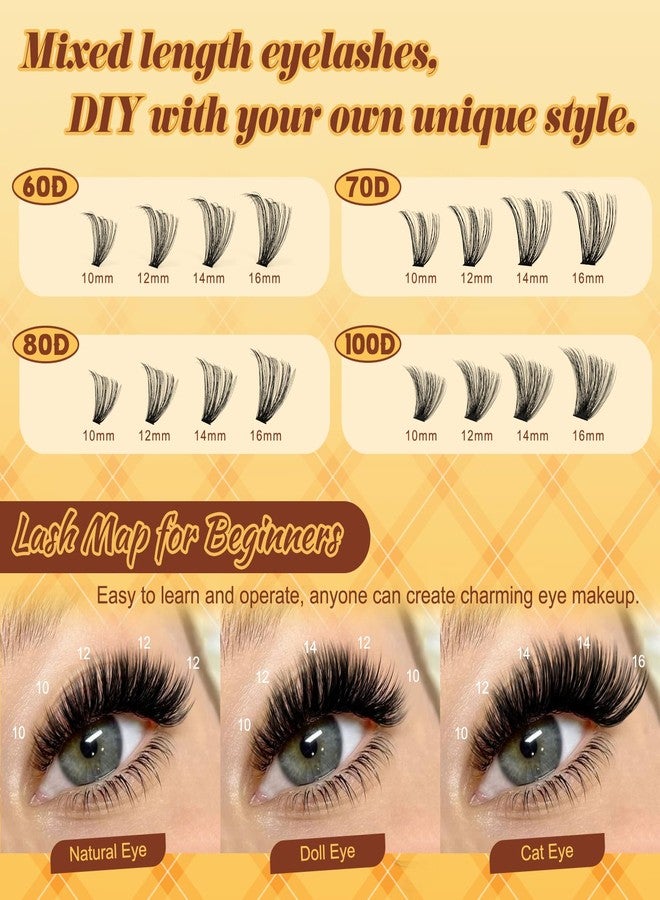 QUEWEL 320PCS Lash Clusters Kit 60D+70D+80D+100D Lashes Clusters Kit 10-18mm Cluster Lashes Individual Eyelash Clusters Reusable for Natural DIY Cluster Eyelash Extensions for Beginners - Image 5